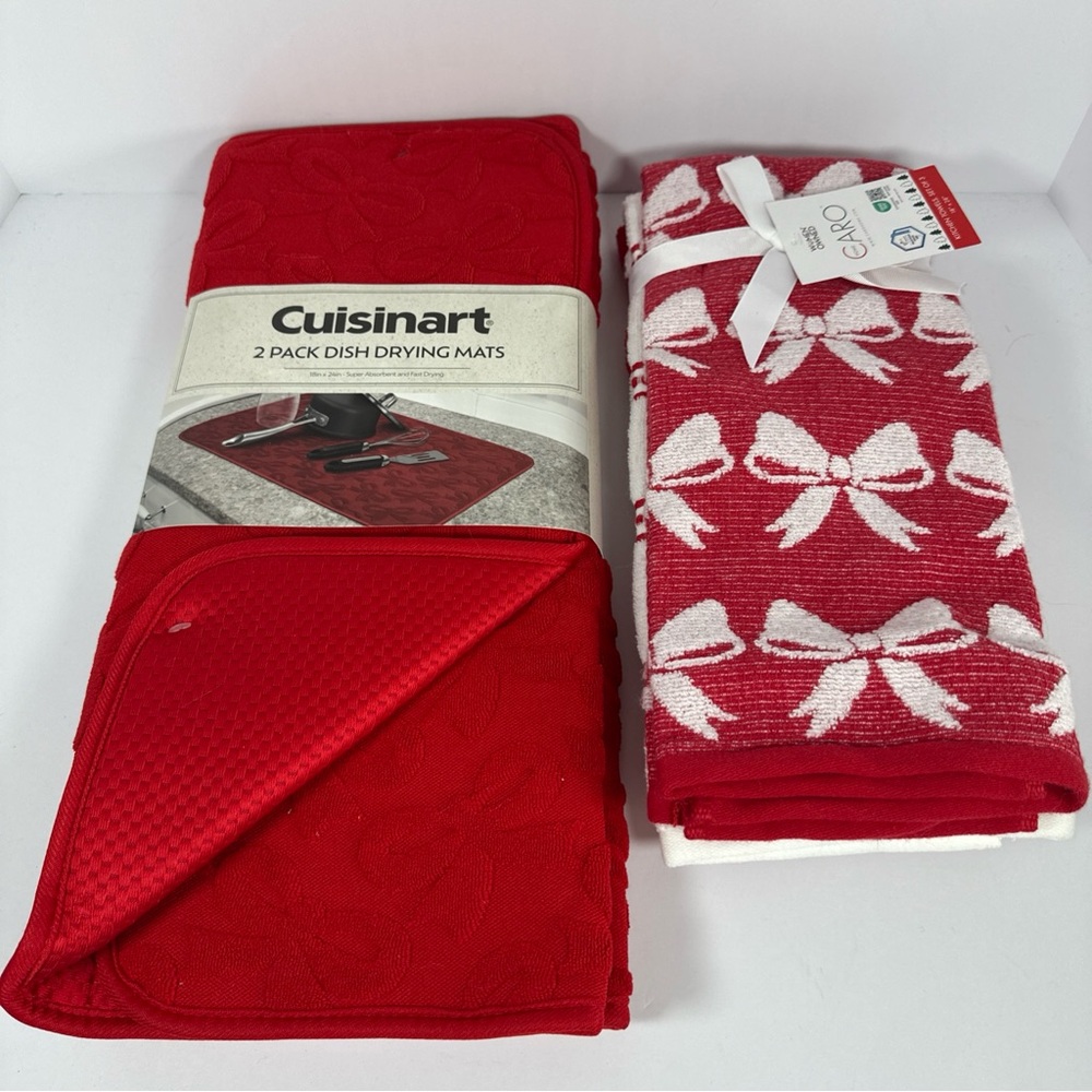 Cuisinart Red Dish Drying Mats & Bow Tie Pattern Kitchen Towels - Picture 7 of 7